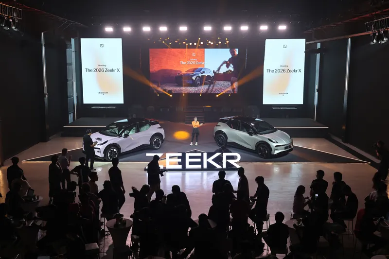 The two ZEEKR X units on stage after the reveal at Odeum, JioSpace