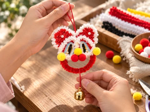Fluffy lion-dance ornaments workshop creation